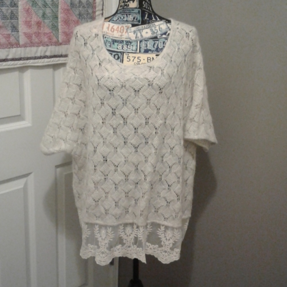 Anthropologie oversized sweater with lace trim